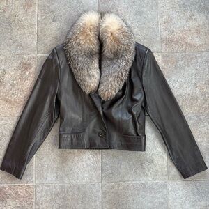 Women's Brown Leather Jacket with Fur Collar